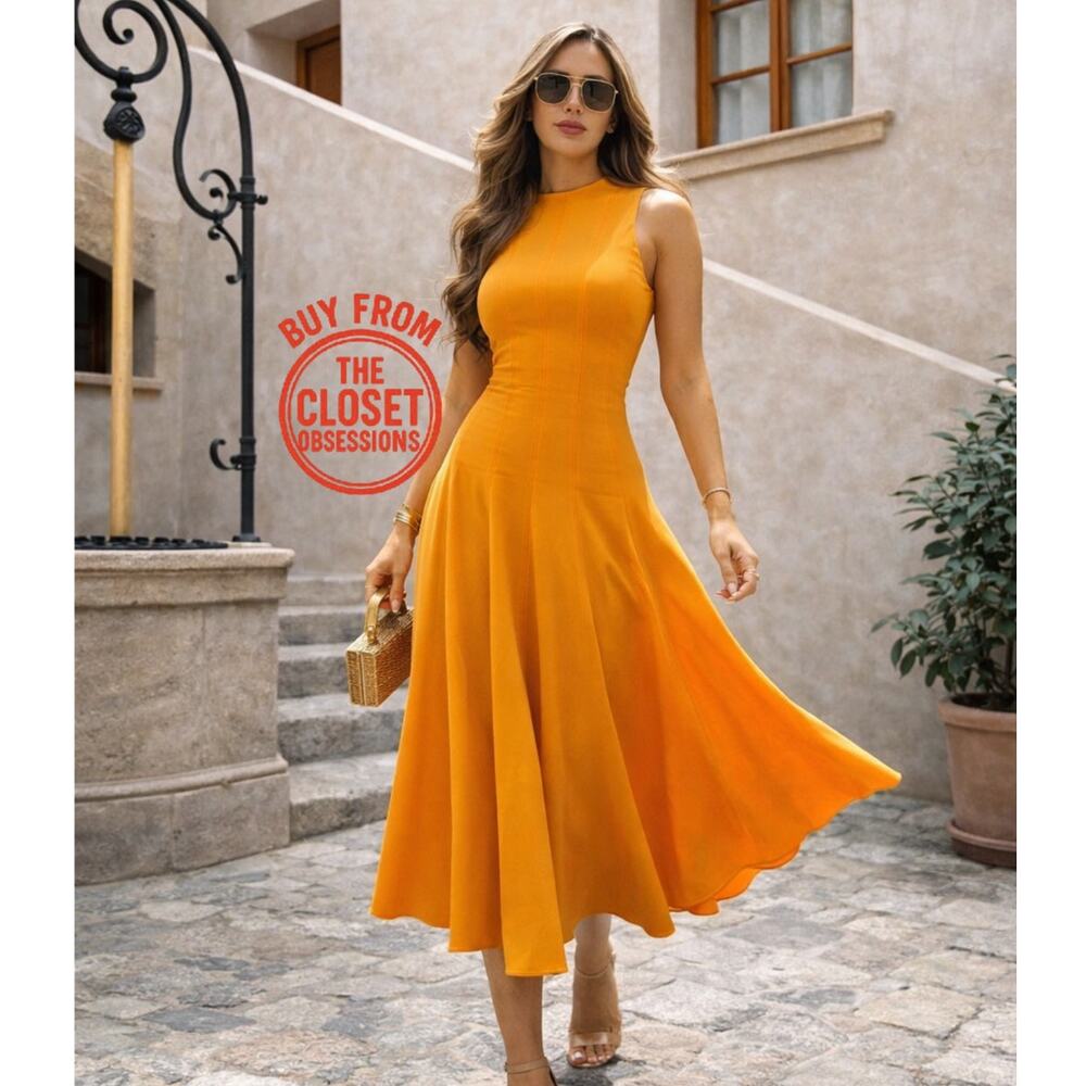ZARA A-Line Orange Midi Dress NWT | Cotton Blend Blogger Fave